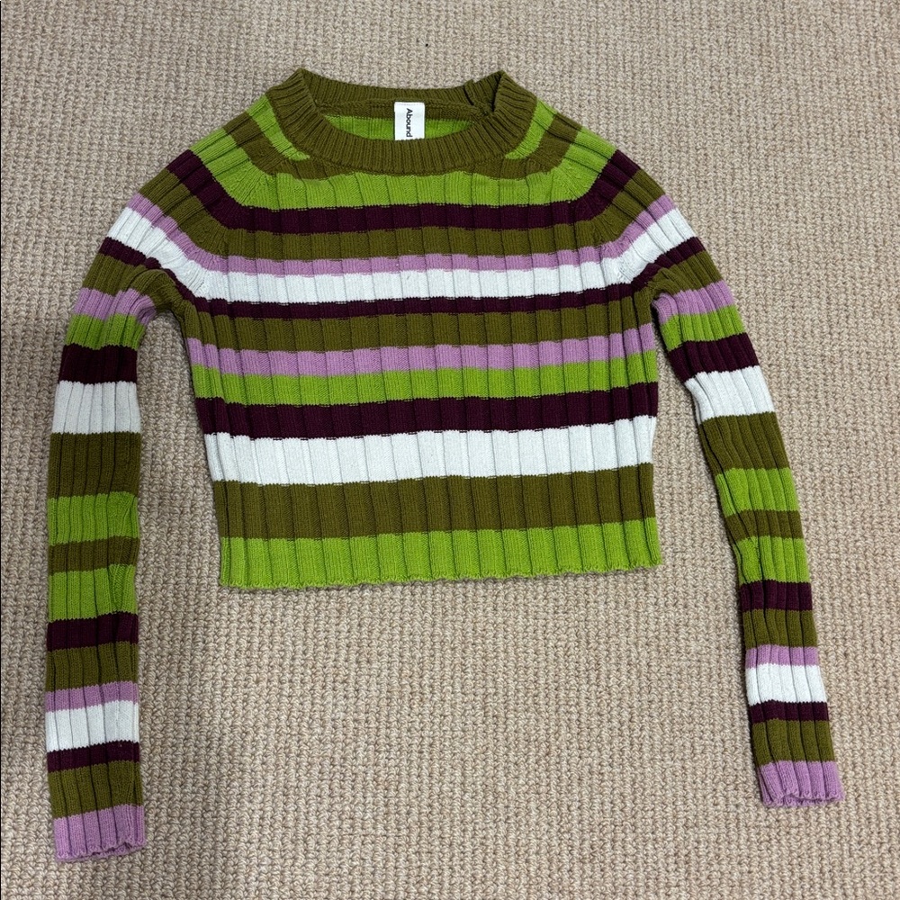 Striped Ribbed Knit Sweater Cropped